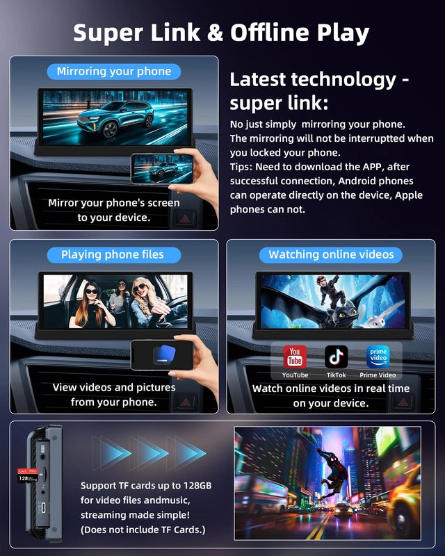 Display Auto 10.26 inch cu Apple CarPlay si Android Auto, Ecran Multimedia Masina cu GPS, Bluetooth, Wi-Fi, Control Vocal Siri/Google, Montaj cu Suport Baza, Actualizare OTA – Model 2025