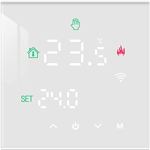 Termostat inteligent Beok WiFi pentru centrala termica, control Tuya, programabil, termostat digital wireless cu ecran tactil LCD, montaj pe perete, TGW60W-WIFI-WPB, alb
