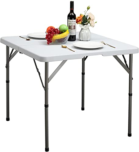 Masa plianta patrata 87 cm HollyHOME, alba, compacta pentru balcon si