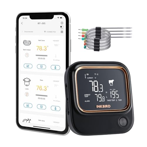 Termometru BBQ 4 sonde Bluetooth Wi-Fi INKBIRD cu app, alarme si timer