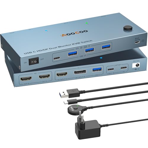 USB-C KVM Switch Dual Monitor 4K 60Hz + DP/HDMI + 4x USB 3.0 + PD