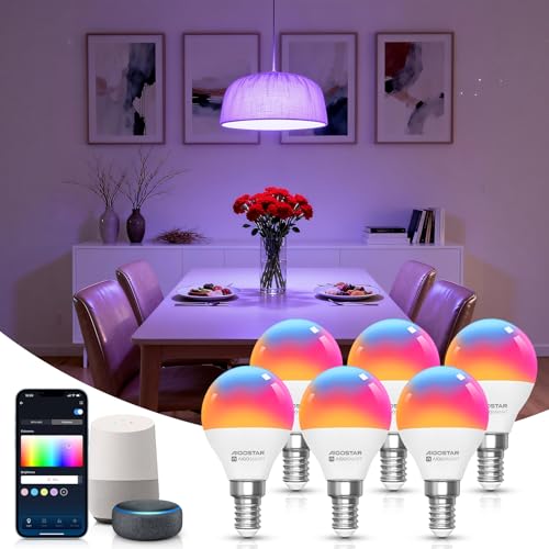 Bec smart G45 E14 6.5W (set 6) + Aigostar + RGBCW, control vocal si din