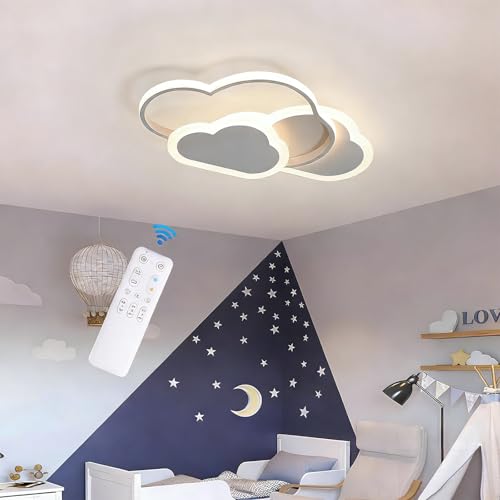 Plafoniera LED copii 42 cm dimabila cu telecomanda 32W - Clouds