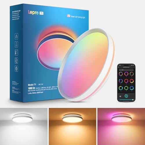 Plafoniera smart Ø29cm 24W 1800lm RGB+CCT Lepro AI, IP44, Music Sync