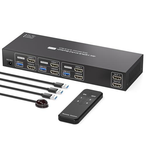 KVM Switch 3 PC Comuta 2 Monitoare HDMI 4K60Hz USB 3.0 PVBCTCSID EDID
