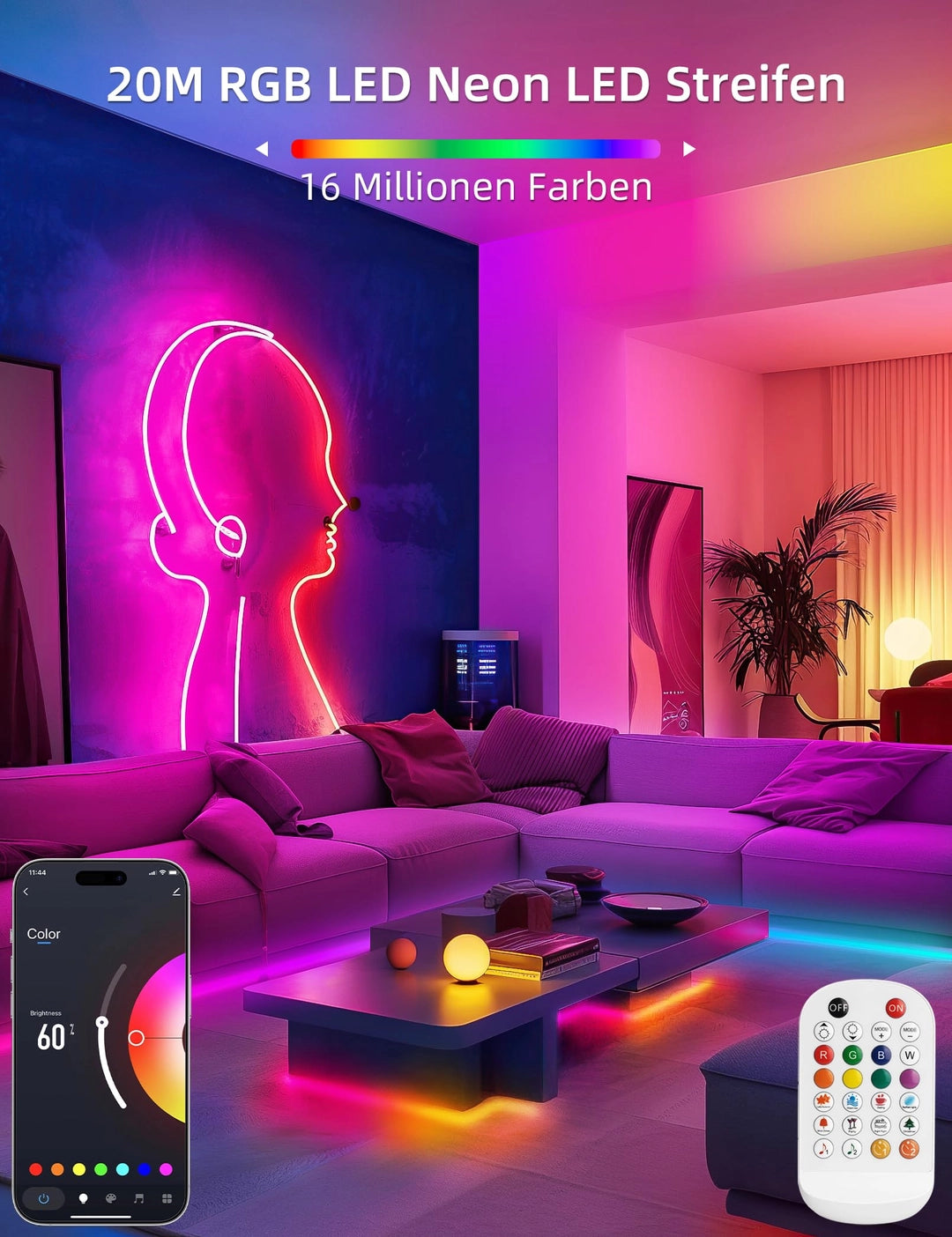 Banda Led Neon Smart Lamomo Diferite Marimi RGB, 24V