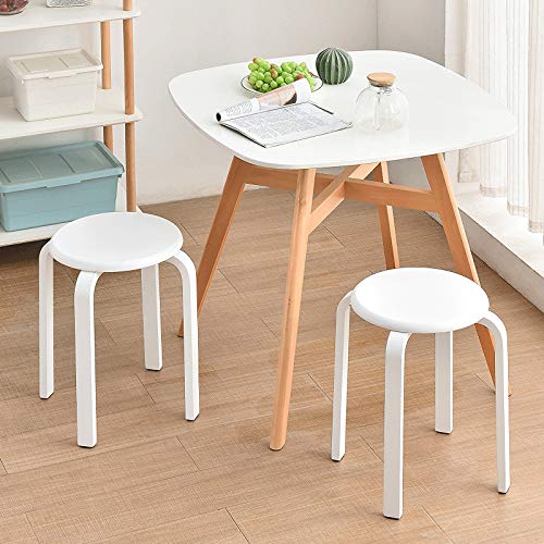 Set 4 scaune dining IBUYKE, din lemn, suprapozabile, cu talpa antiderapanta, ideale pentru bucatarie, sala mese sau pub, alb, model RF-717-4