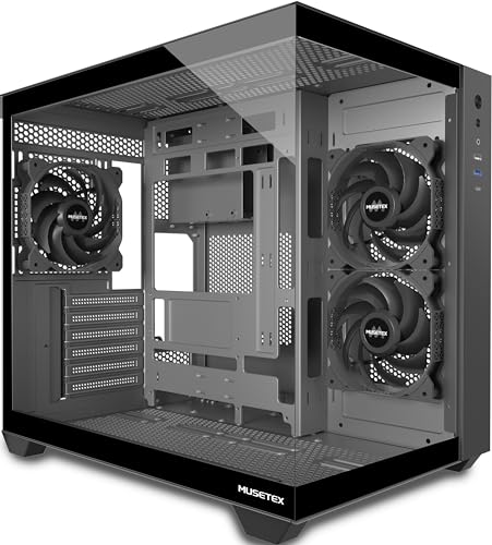 Carcasa PC Mid Tower ATX Y6 MUSETEX + sticla 270° + USB-C, Neagra