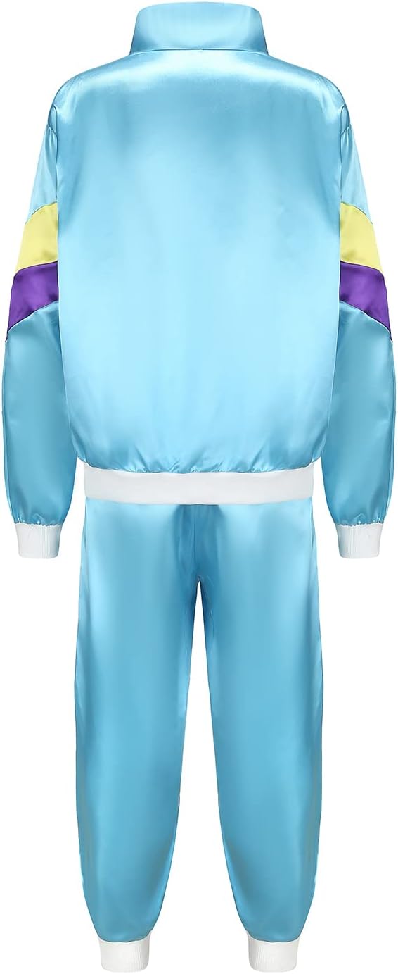 FOVER 80s Outfit, Men's, Women's Costume, Tracksuit, Pop Art, Retro Style Costume, Accessories Set with Inflatable Radio Sunglasses, Necklace, Sweatband for Theme Party, Fancy Dress