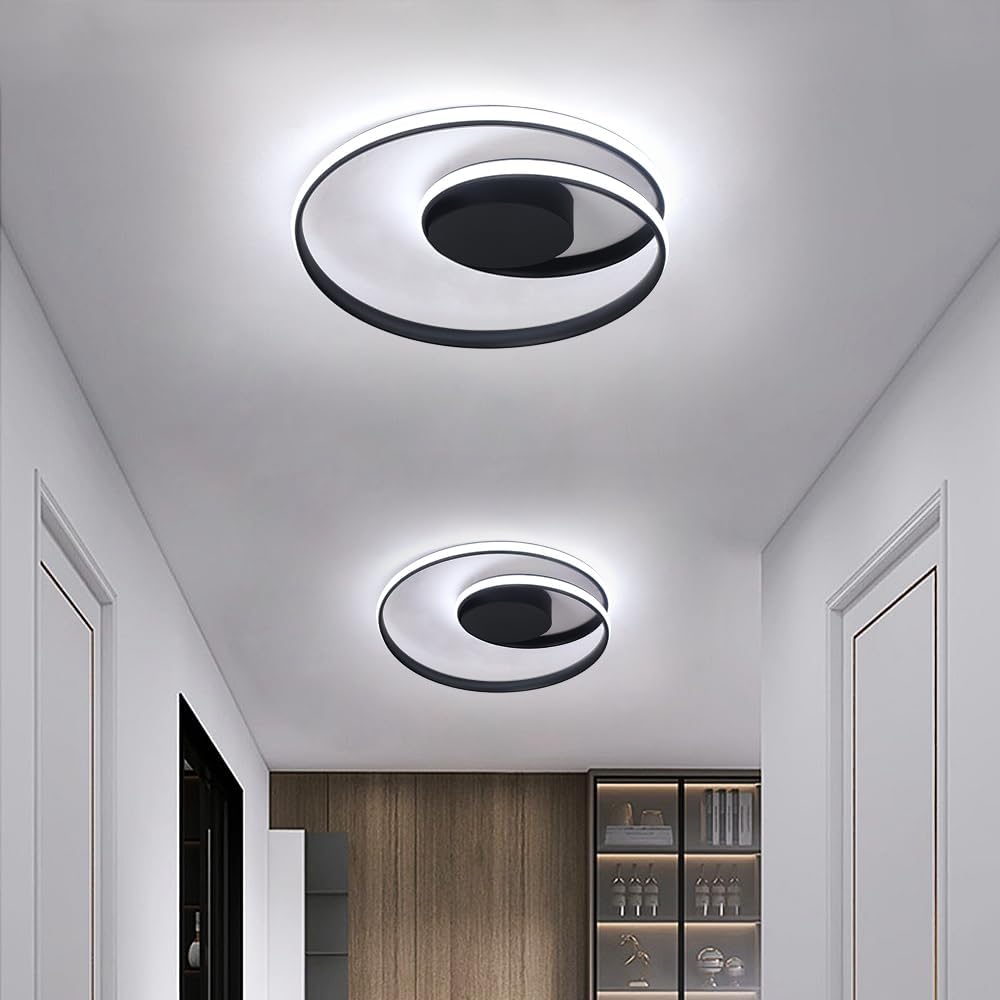 Kaniker Flush Mount Ceiling Light Fixture with Remote Control Led 18''Round Dimmable Bathroom Ceiling Light Hallway Light with 3 Colour Temperature Lamp 47W for Bedroom Corridor Kitchen (Black)