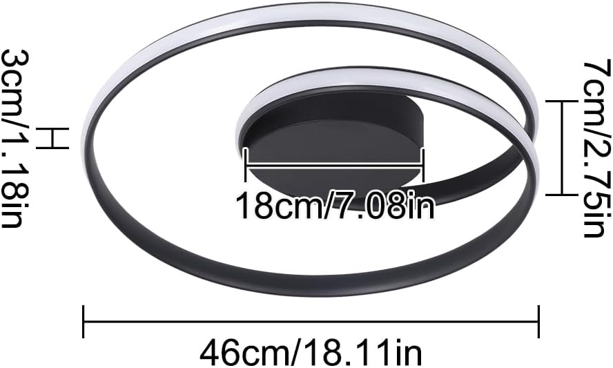 Kaniker Flush Mount Ceiling Light Fixture with Remote Control Led 18''Round Dimmable Bathroom Ceiling Light Hallway Light with 3 Colour Temperature Lamp 47W for Bedroom Corridor Kitchen (Black)