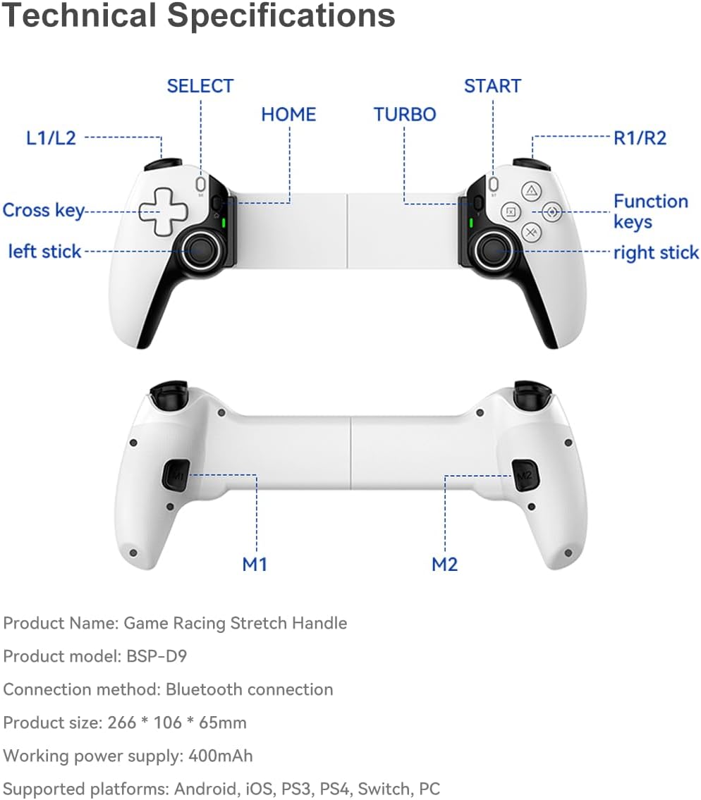 Megadream Mobile Gaming Controller for iPhone/iPad,Wireless Phone Remote Gamepad Bluetooth Joystick for iOS/Android/PC/Switch/Tablet/Cloud (White)
