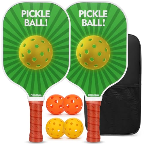 Set palete si mingi Pickleball 2 buc + mingi, Fiberglas, PP core, ergonomic