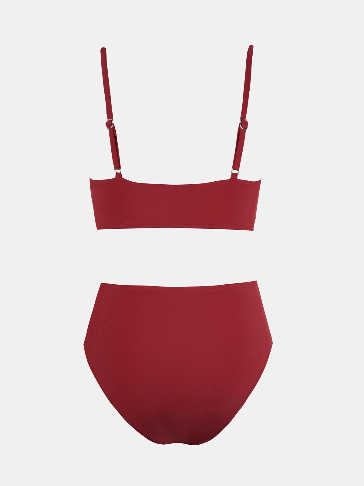 Costum de baie- Rosu L - CUPSHE Bikini Set Talie Inalta V Neck Twist Front