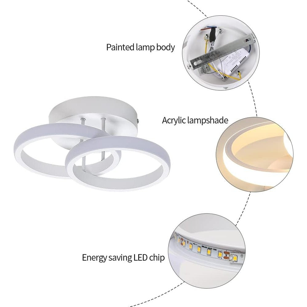 Goeco LED Ceiling Light, 2 Bulbs, Modern Round Design Ceiling Light, 3000 K Warm White Light, 22 W LED Lamp, Silicone Cover, LED Light for Living Room, Bedroom, Kitchen (White Model 1)