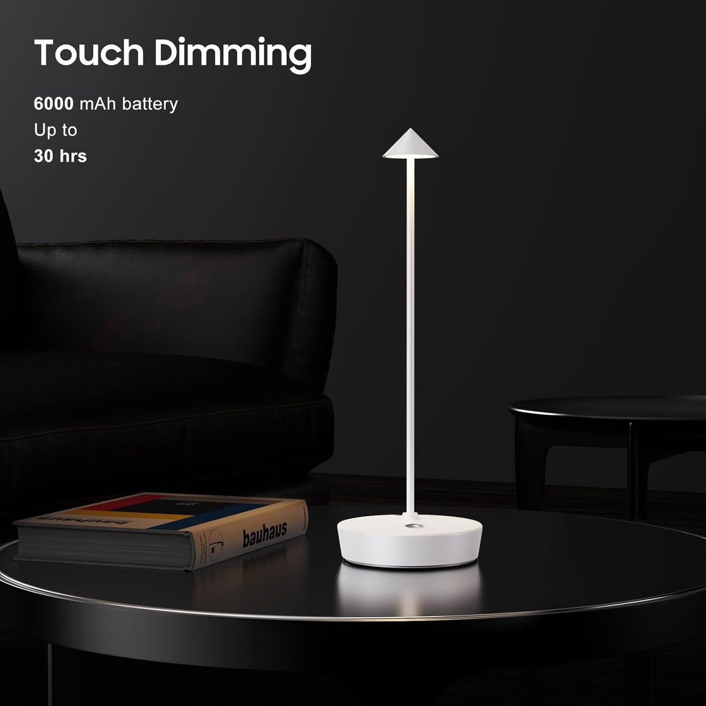 Paquete de 2 lámparas de mesa inalámbricas recargables, lámpara de mesa LED portátil para exteriores, impermeable, 6000 mAh, lámpara de escritorio, 3 colores de atenuación continua para