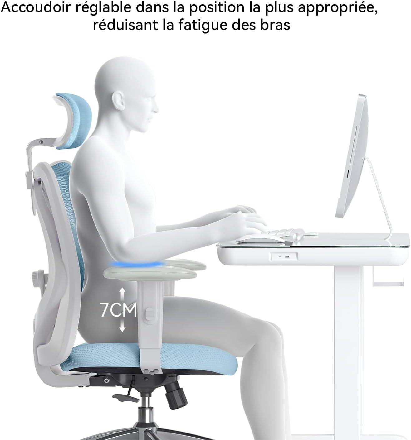 SIHOO M18 Ergonomic Office Chair, Computer Desk Chair with Adjustable Headrest and Lumbar Support, High Back Executive Swivel Chair for Home Office (Light Blue)