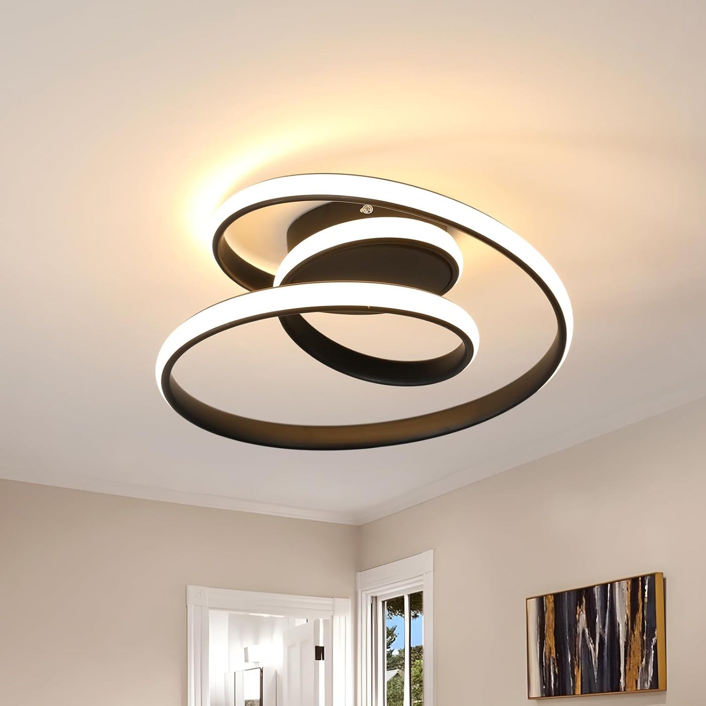 Comely Ceiling Light LED, 36 W Creative Spiral Design Ceiling Light Black Bedroom Lamp, Modern Ceiling Light LED Warm White 3000 K for Living Room, Dining Room, Kitchen, Hallway