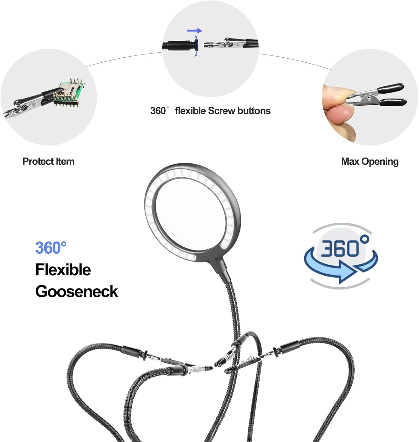 Magnifying Glass with Light, Third Hand Soldering, 3x Magnification Helping Hands Daylight Magnifying Lamp with Light with 28 Dimmable LEDs, Heavy Duty Base, 4 Flexible Helping Arms, Illuminated for