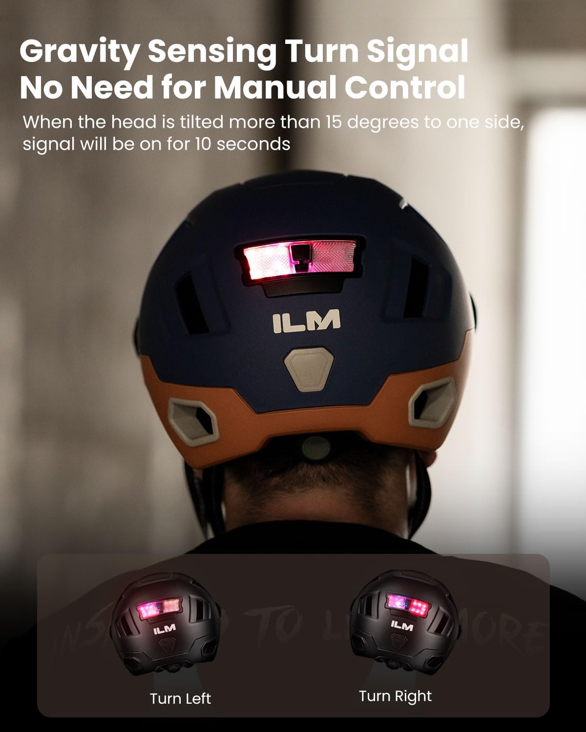 ILM Smart Bicycle Helmet Women Men with Visor Warning Brake LED Light Sensor Light Function Head Tilt Flashing Trigger