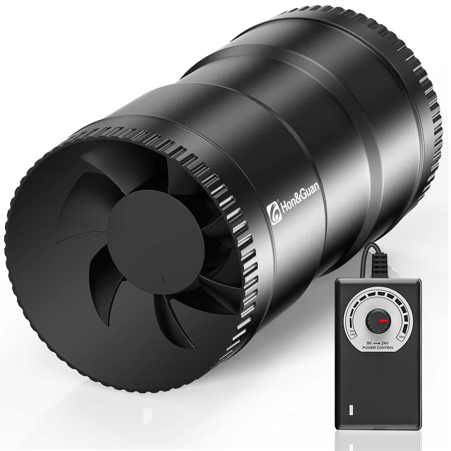 Hon&Guan 150 mm Adjustable Inline Pipe Fan, 587 m³/h Pipe Fan, Exhaust Fan with EU Plug, Duct Fan, Bathroom Fan for Conservatory, Greenhouse, Basement, Garage, Kitchen, Bathroom, Black