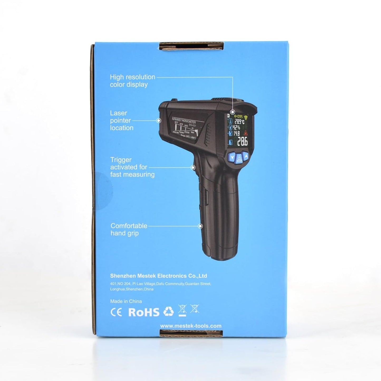 MESTEK Infrared Thermometer Temperature Gun with K Probe Non-Contact Laser Digital Thermometer -58℉~1472℉(-50℃~800℃) Color LCD Screen Adjustable Emissivity Humidity Cooking BBQ Oven Pizza Car Fridge
