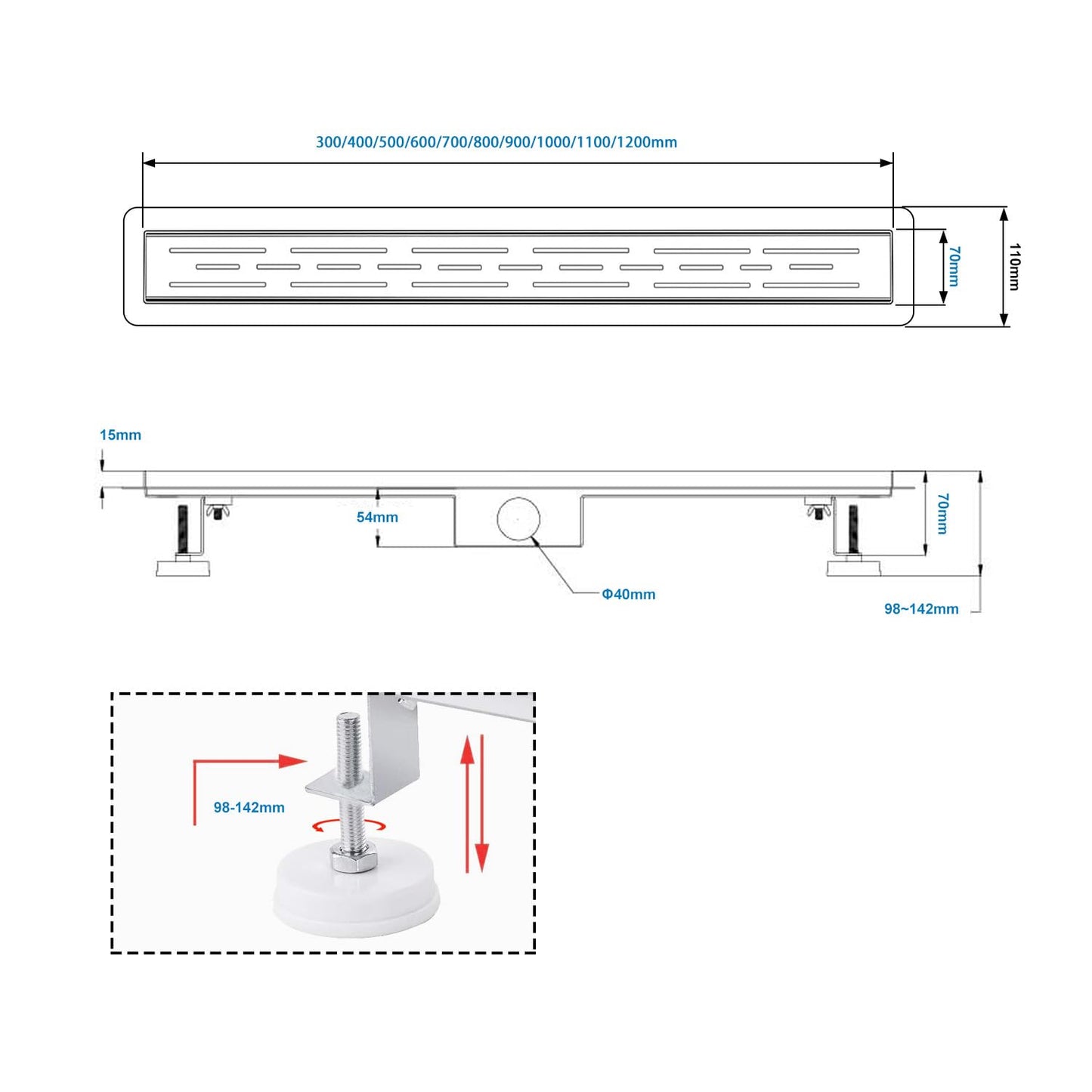 Rigola dus sunrik SLSD-A06-90cm inox 304, 90 cm, waterproof
