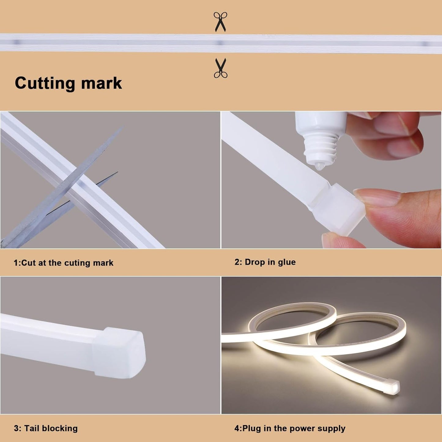 BENLUN AC 220V Neon LED Strip Outdoor 10M, 3000K Warmweiß LED Streifen Aussenbereich Wasserdicht IP65, LED Band 230V Direktanschluss, 10W/M Lichtband für Außen Indirekte Deleuchtung