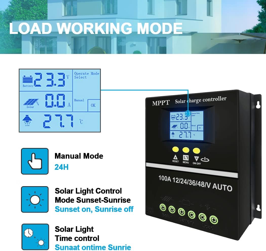 Y&H 100A MPPT Solar Charge Controller 12V 24V 36V 48V LCD Display Battery Intelligent Regulator Max 100V Input Dual USB for Lead-acid/Lithium