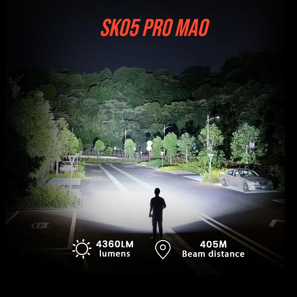 SK05 PRO Mao EDC Flashlight 4360 Lumens, 8000mAh Rechargeable LED Flashlight & Power Bank, 3-in-1 Lighting Modes (Flood/Spot/Side Light) for Camping, Hiking, Emergency - IP68 Waterproof