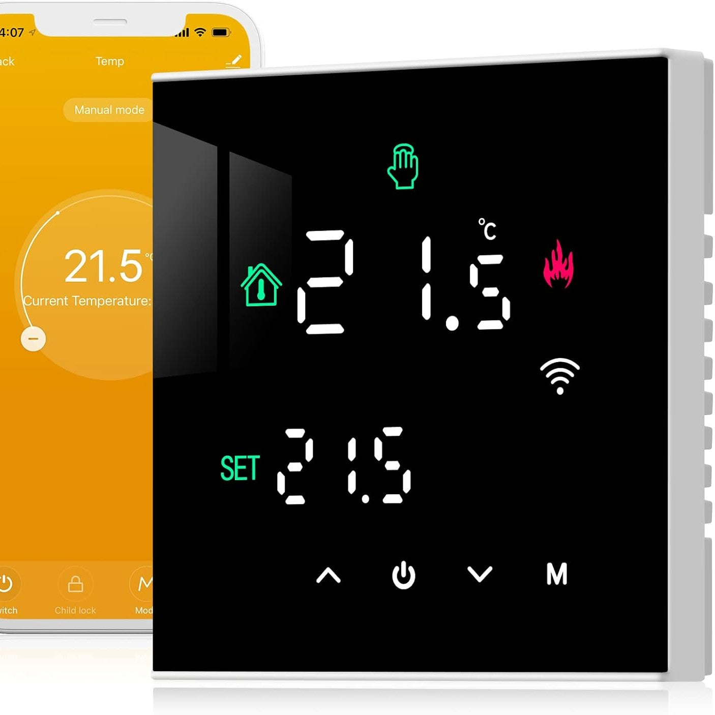 Beok Thermostat Heating Smart, WiFi Thermostats Underfloor Heating for Water Heating, Programmable Room Thermostat Tuya App Compatible with Alexa, Google Home 3A TGW60B-WIFI-WP Black
