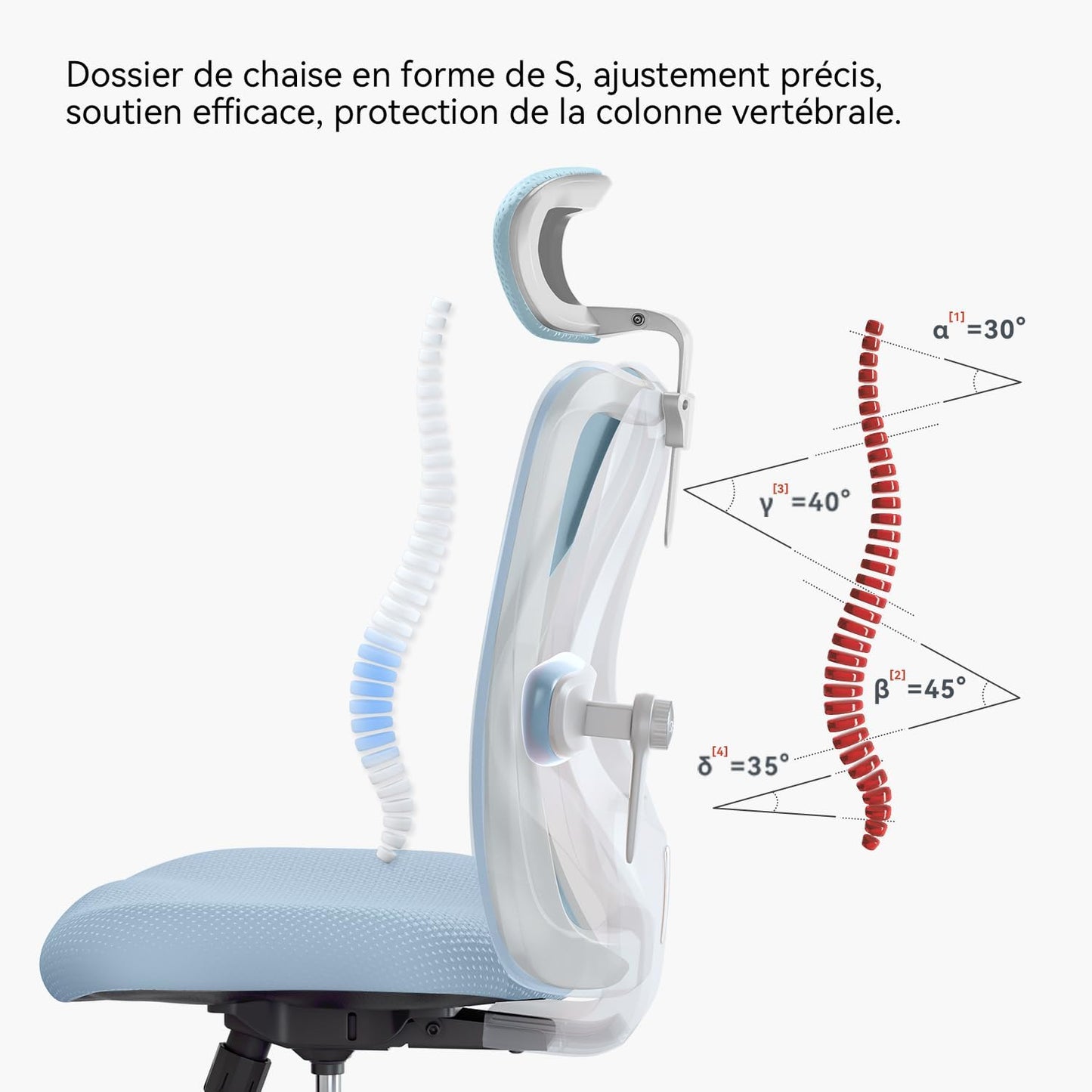 SIHOO M18 Ergonomic Office Chair, Computer Desk Chair with Adjustable Headrest and Lumbar Support, High Back Executive Swivel Chair for Home Office (Light Blue)