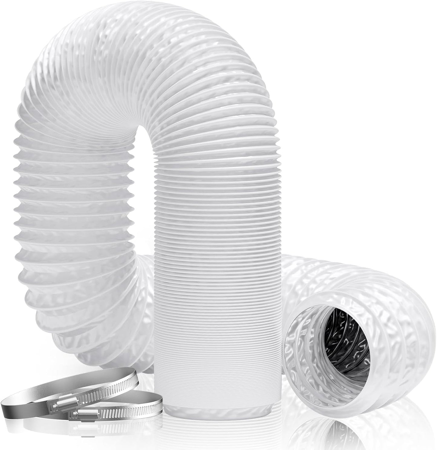 Hon&Guan Diameter 100 mm Exhaust Hose, 5 m PVC Aluminium Pipe, Flex Hose, Exhaust Pipe with 2 Hose Clamps, Stainless Steel, Mobile Air Conditioning, Dryer, Exhaust Fan, Extractor Hood, Ventilation