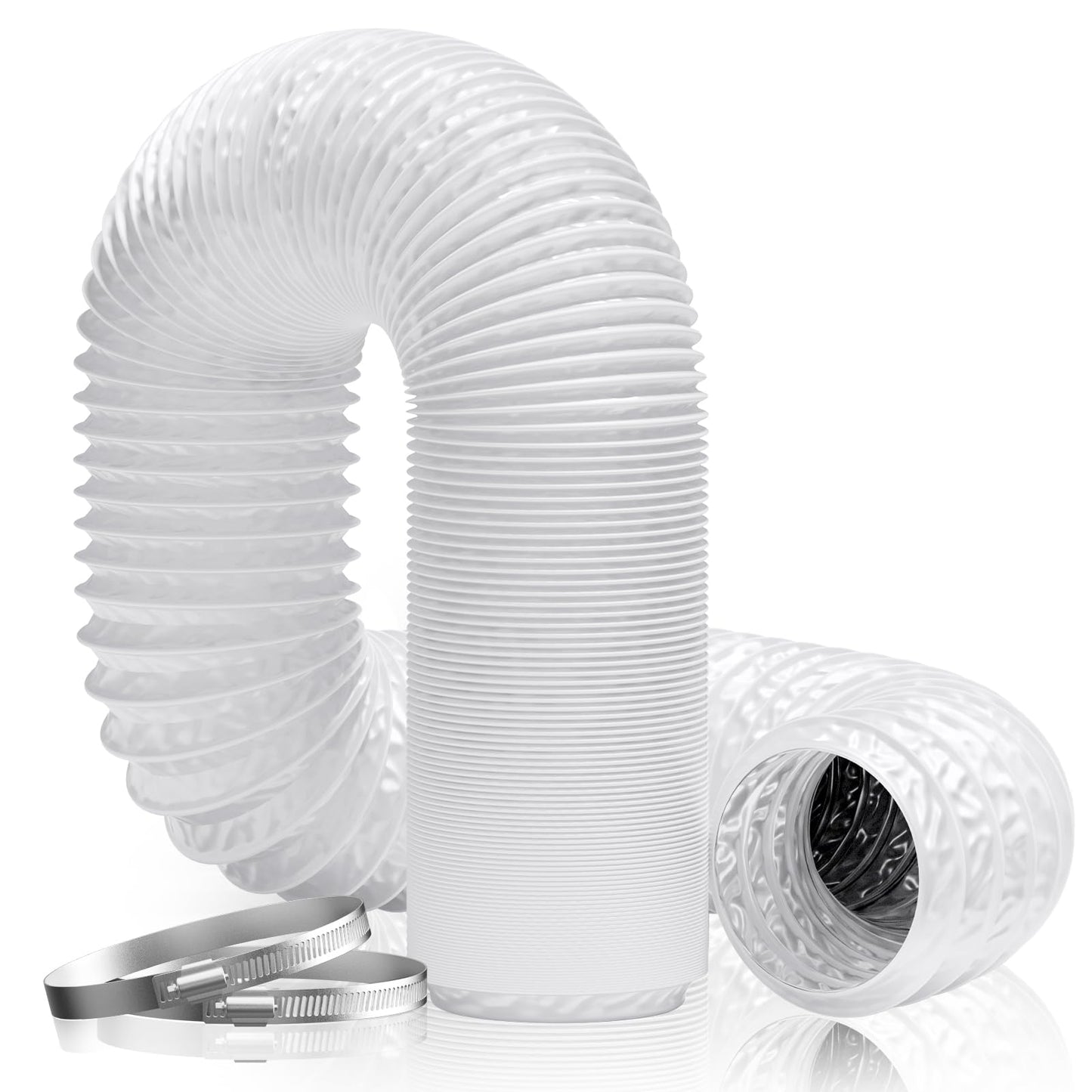Hon&Guan Diameter 100 mm Exhaust Hose, 5 m PVC Aluminium Pipe, Flex Hose, Exhaust Pipe with 2 Hose Clamps, Stainless Steel, Mobile Air Conditioning, Dryer, Exhaust Fan, Extractor Hood, Ventilation