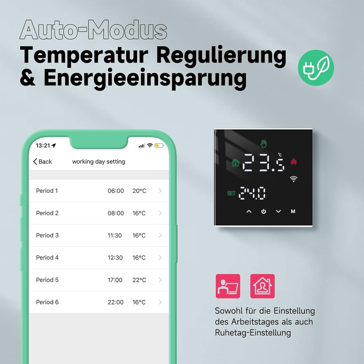 Beok Thermostat Heating Smart, WiFi Thermostats Underfloor Heating for Water Heating, Programmable Room Thermostat Tuya App Compatible with Alexa, Google Home 3A TGW60B-WIFI-WP Black