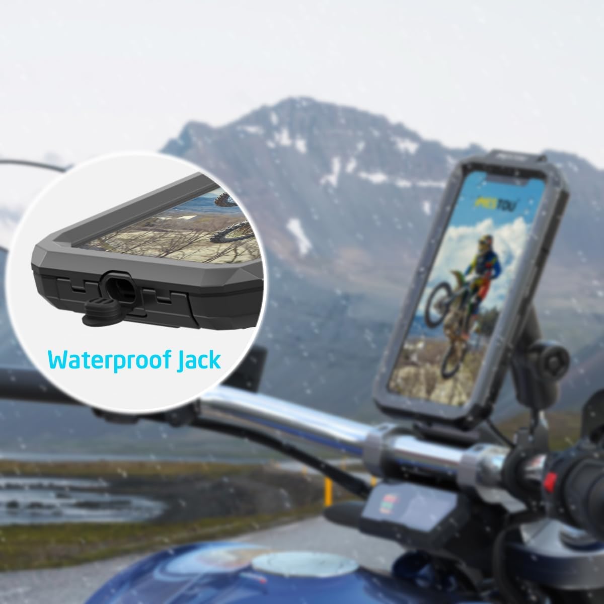 iMESTOU IP66 Waterproof Bicycle Mobile Phone Holder with 2.5 cm Ball Head, Suitable for RAM B Components / 2.5 cm Double Socket Arms, Suitable for 3.5 - 6.1 Inch Mobile Phones with Max. Thickness 1.1