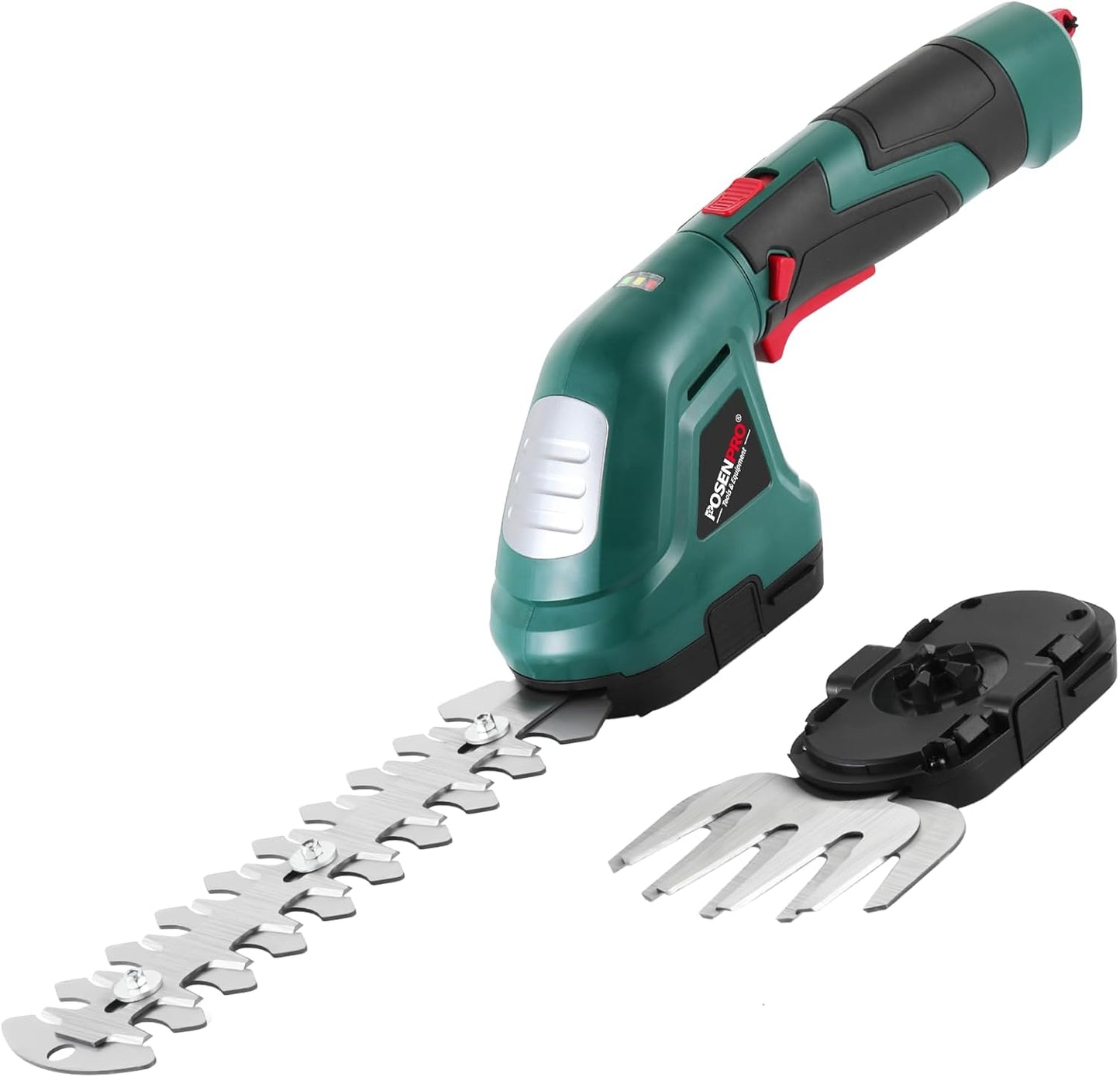 POSENPRO Akku Gras- und Strauchschere, 2 in 1 kabellose Grasschere 7,2V 1,5Ah Akku-Gartenschere, Mini Heckenschere für Garten und Höfe mit Ladegerät