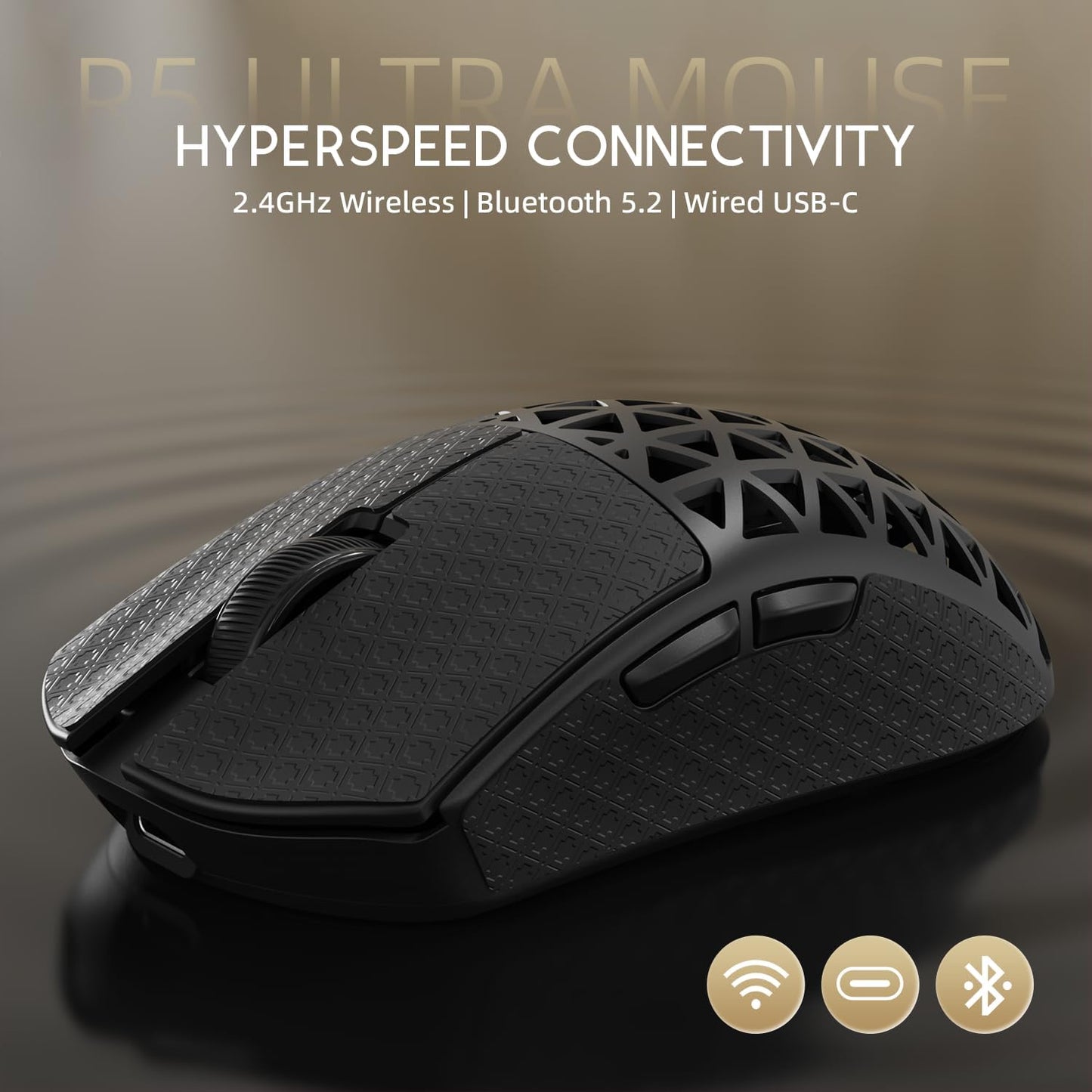 ATTACK SHARK R5 Ultra Carbon Fiber 8000Hz Wireless Gaming Mouse, 39g SUPERLIGHT, 42000DPI, PAW3950MAX Sensor, Nordic 52840 Chip, Bluetooth/2.4G/USB-C Wired Mice with Coiled Cable, for PC/Mac, Black