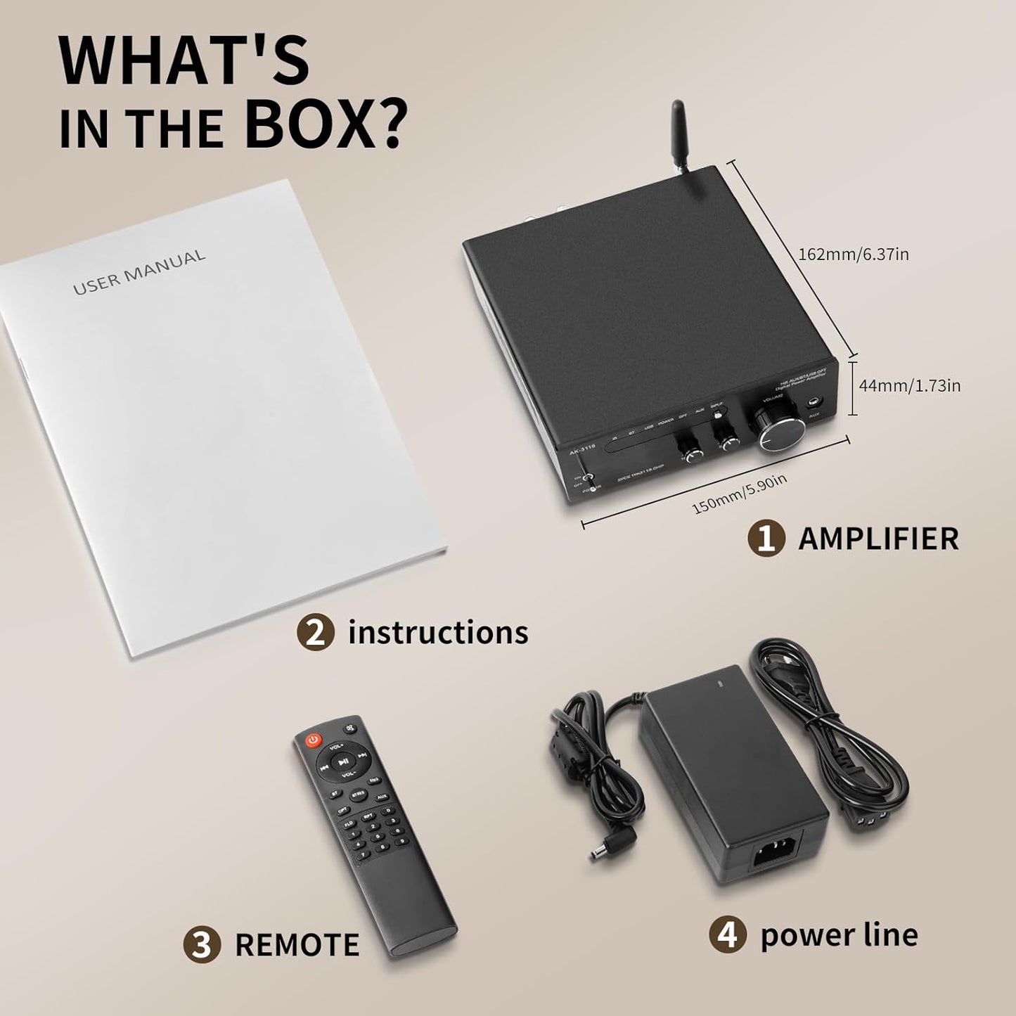 HiFi Amplifier, 2000W Mini HiFi Amplifier, 2.0 Channel 100W*2 Bluetooth 5.3 TPA3116 Chip Stereo Audio Amplifier, Digital Power Amplifier Sound Amplifier, Opt/AUX/USB Card Input, for Home or Car