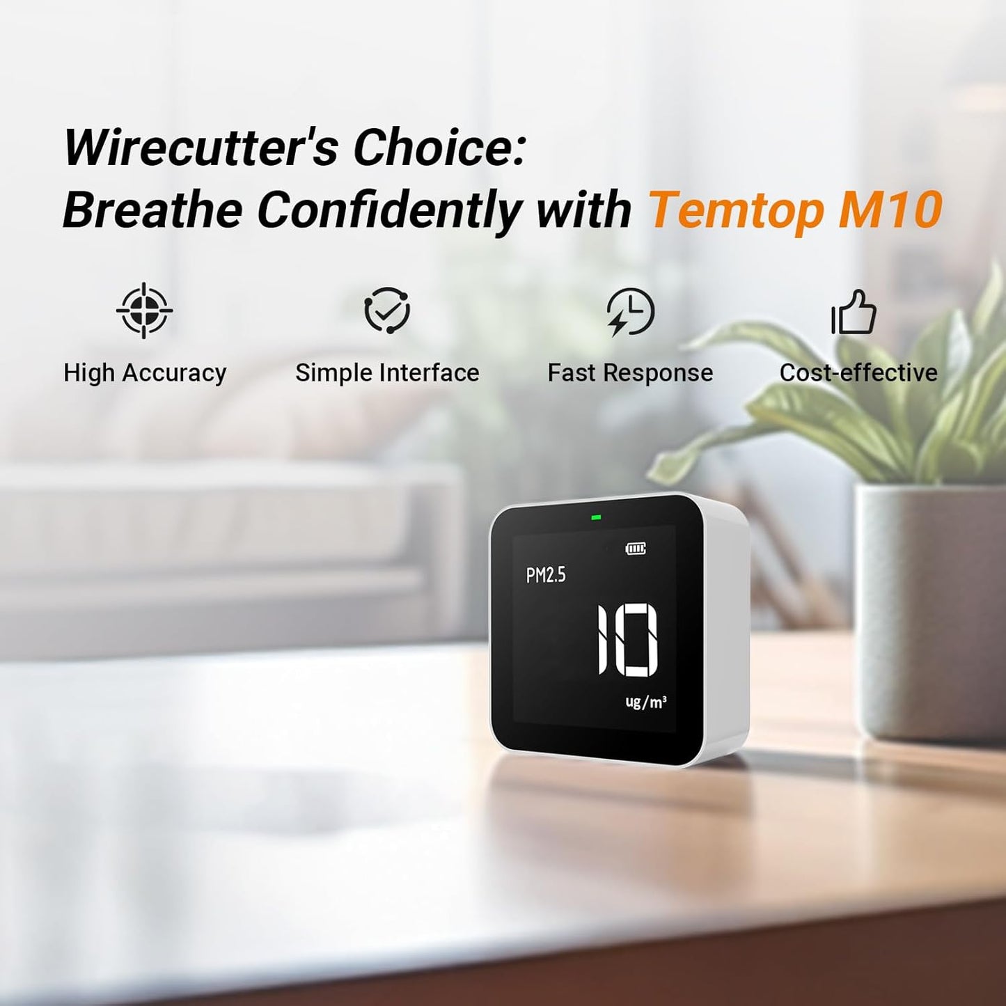 Temtop M10 Air Quality Monitor Indoor Air Quality Tester AQI PM2.5 VOCs Formaldehyde Detector for Home Air Testing, US Certified Air Sensor