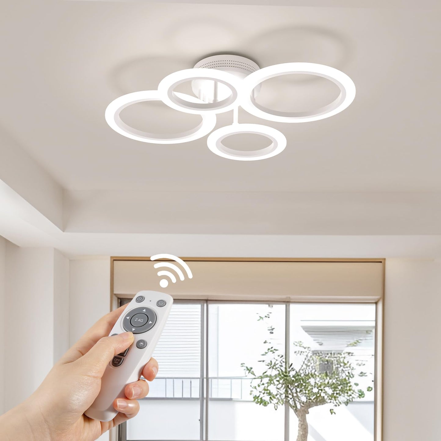 RUYI Ceiling Lights,Modern LED Arylic 6 Ring 72W 6400LM Flush Chandeliers Lamp with Remote Control,for Living Room,Bedroom,Bathroom,Dimmable 2800-7000K