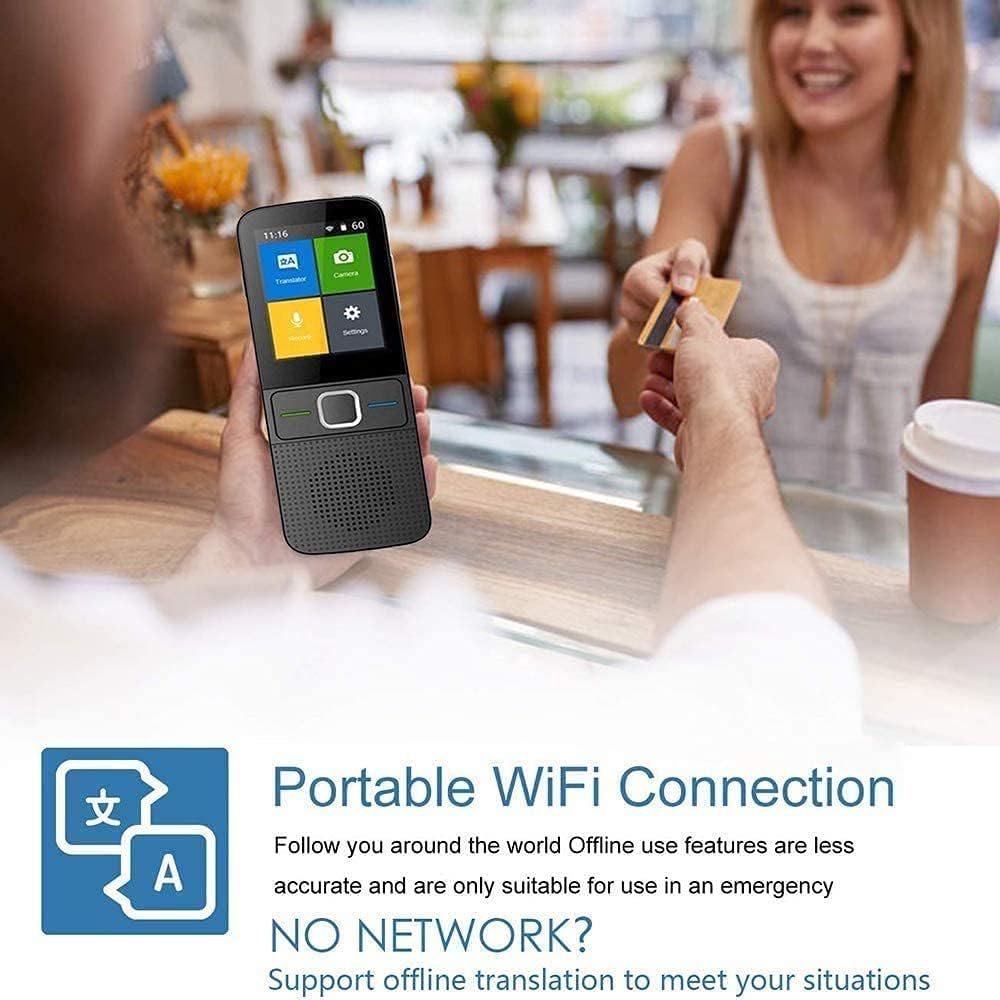 Portable Language Translator Device, 137 Languages Mini Smart WiFi Voice Translator with 2.4 Inch Touch Screen, Voice/Text/Recording