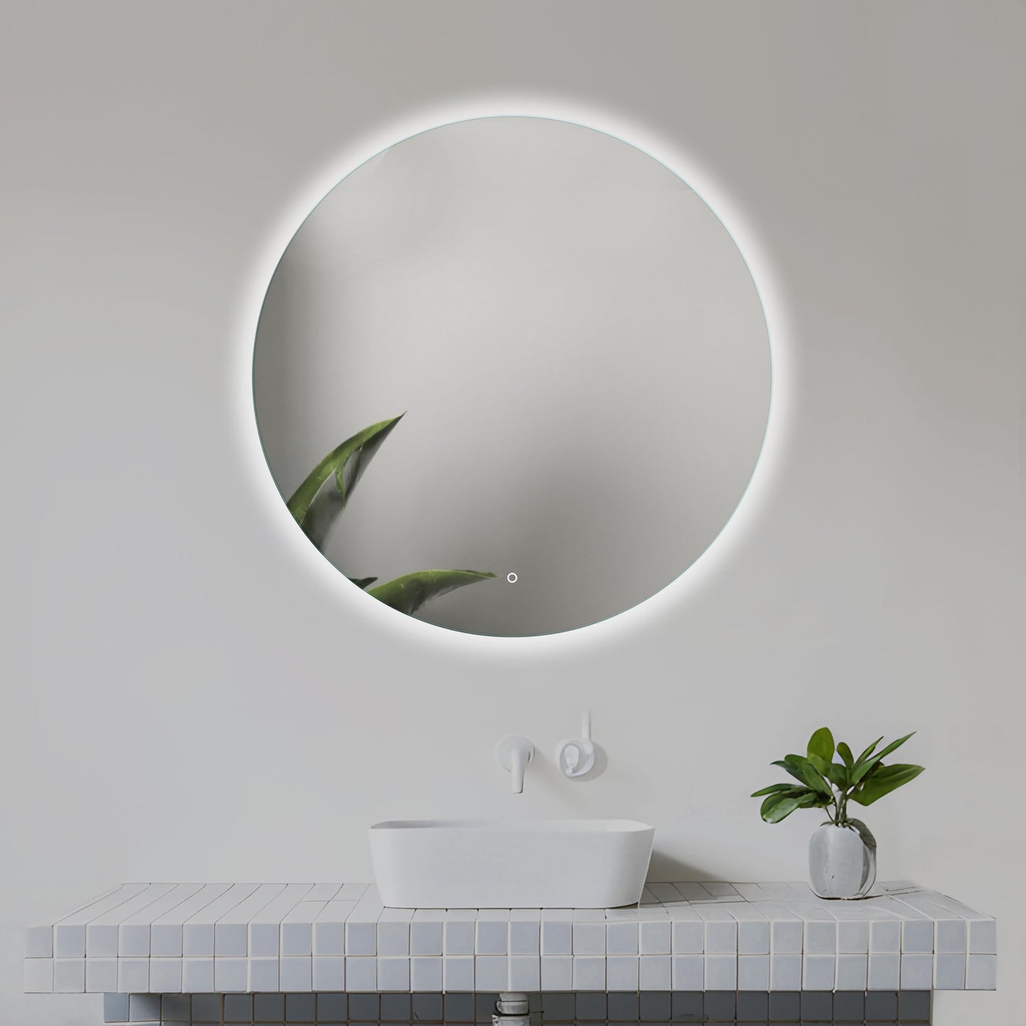 Home Glow Venti 50cm Round Bathroom Mirror with LED Lights, Round LED Bathroom Mirror with Touch Switch, Circular Mirror with natural white Backlit LED Light.