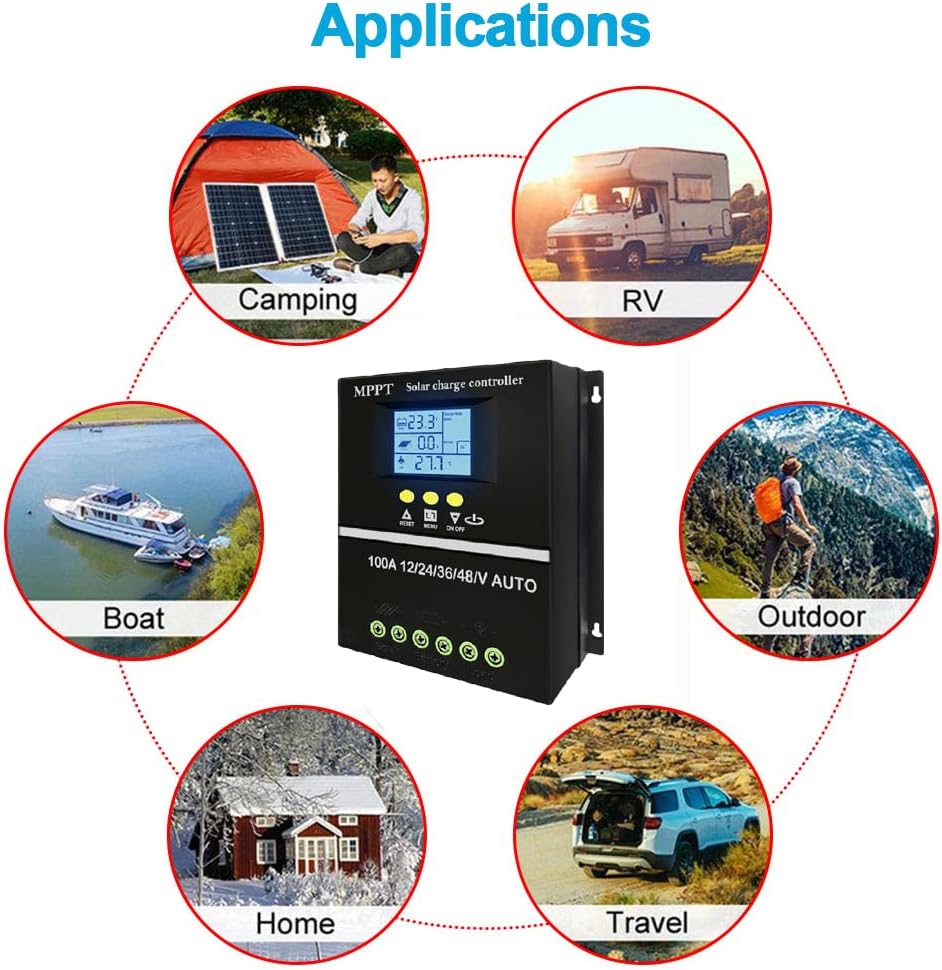Y&H 100A MPPT Solar Charge Controller 12V 24V 36V 48V LCD Display Battery Intelligent Regulator Max 100V Input Dual USB for Lead-acid/Lithium