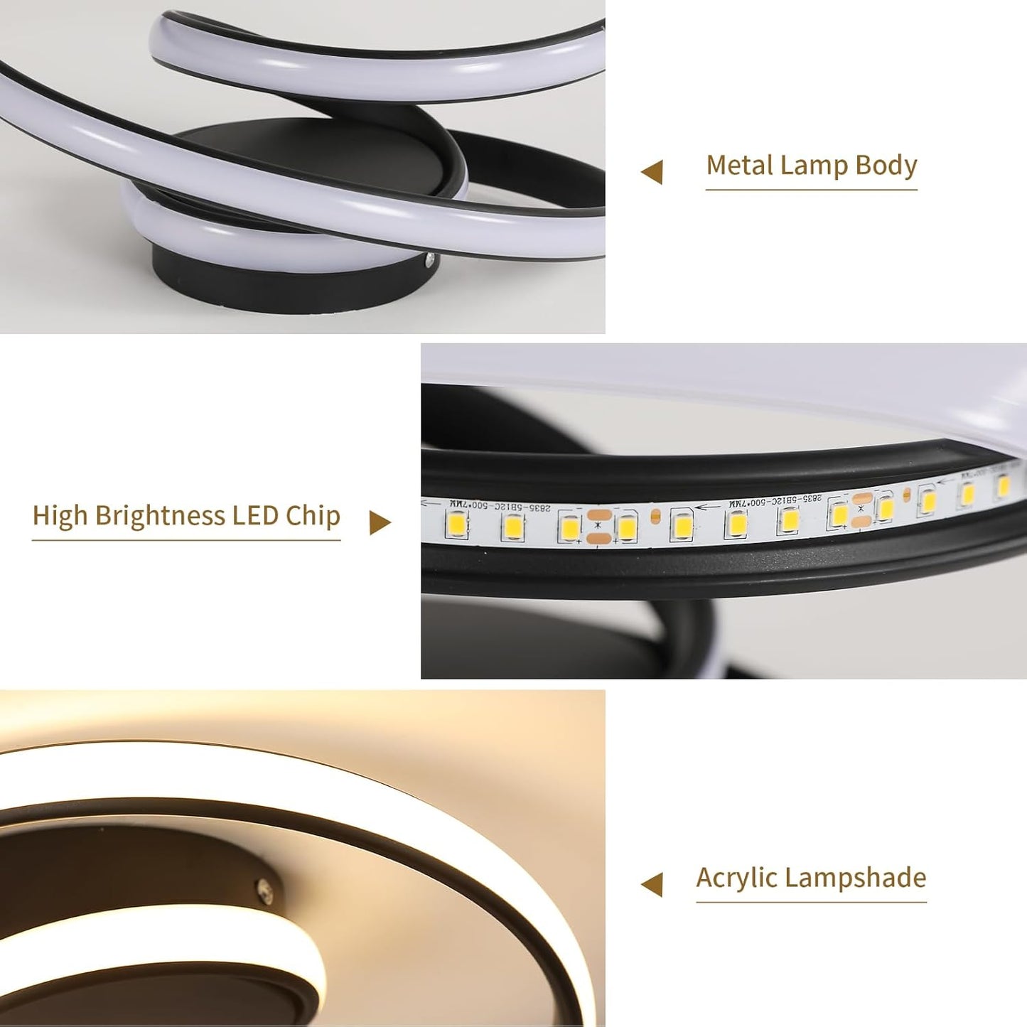 Comely Ceiling Light LED, 36 W Creative Spiral Design Ceiling Light Black Bedroom Lamp, Modern Ceiling Light LED Warm White 3000 K for Living Room, Dining Room, Kitchen, Hallway