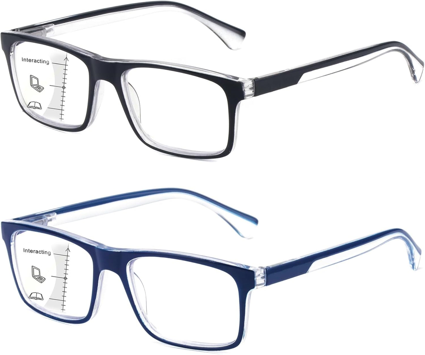 Set 2 Ochelari Multifocali Barbati Missfive – Lentile Progresive , Protectie Lumina Albastra, Rama Metalica, Fara Linie Vizibila
