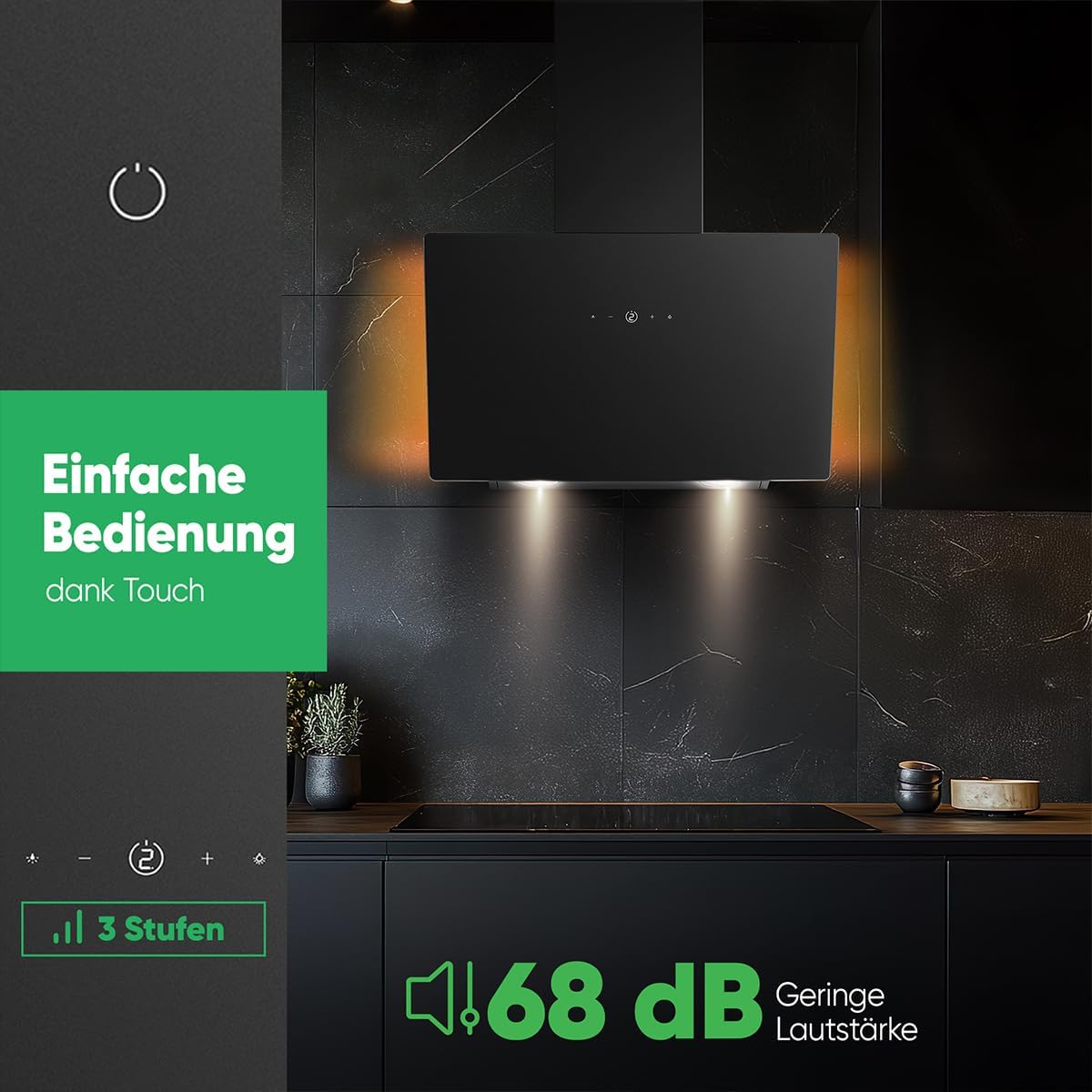 Hota Bomann DU 7611 G 60 cm cu iluminare ambientala, negru mat
