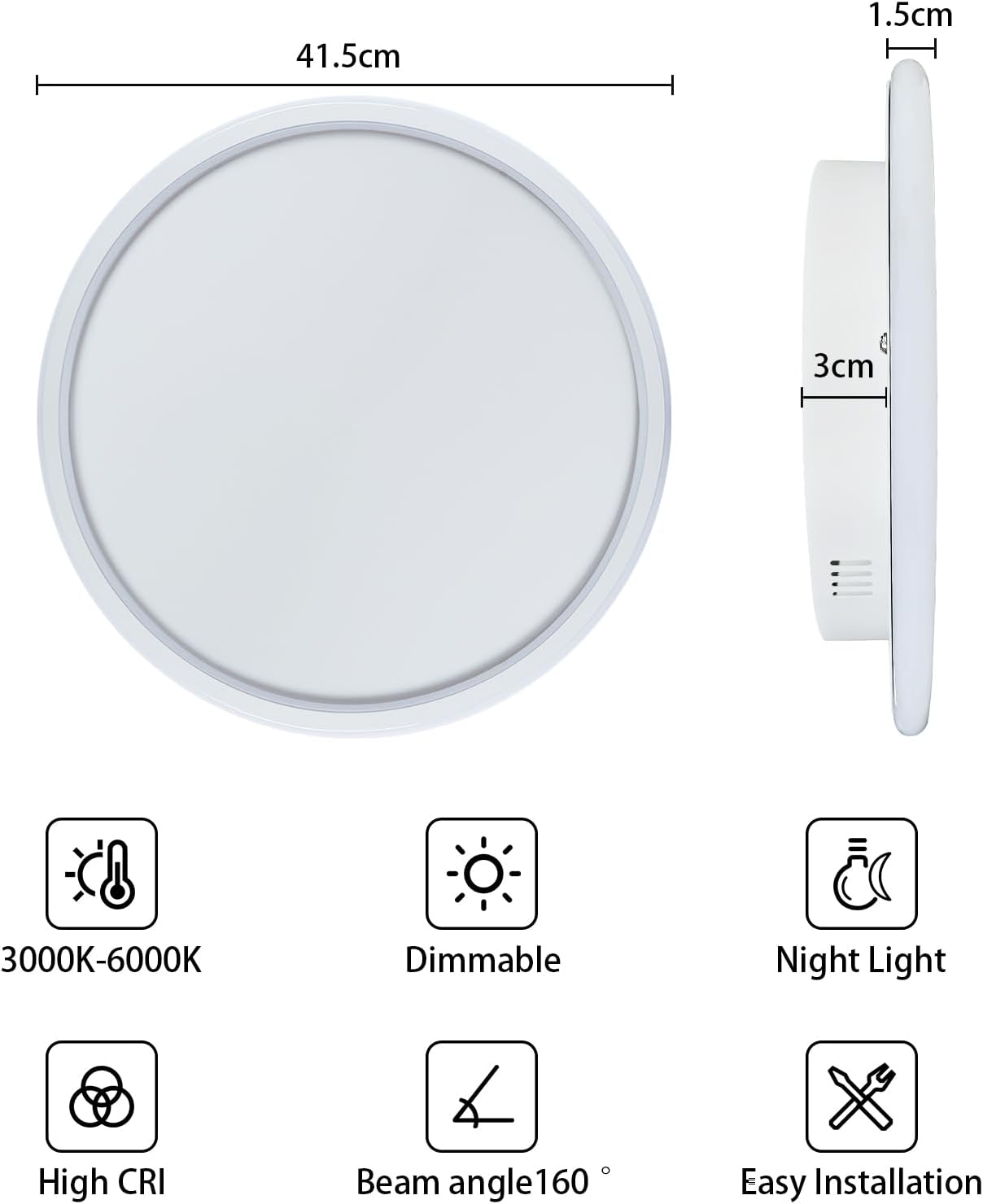 MOONSEA Ceiling Light LED Ceiling Light Dimmable 28 W Ceiling Light Bedroom 3000 K 6000 K Indirect Ceiling Light Round for Bedroom Children's Room Kitchen Dining Room White Diameter 41.5 cm