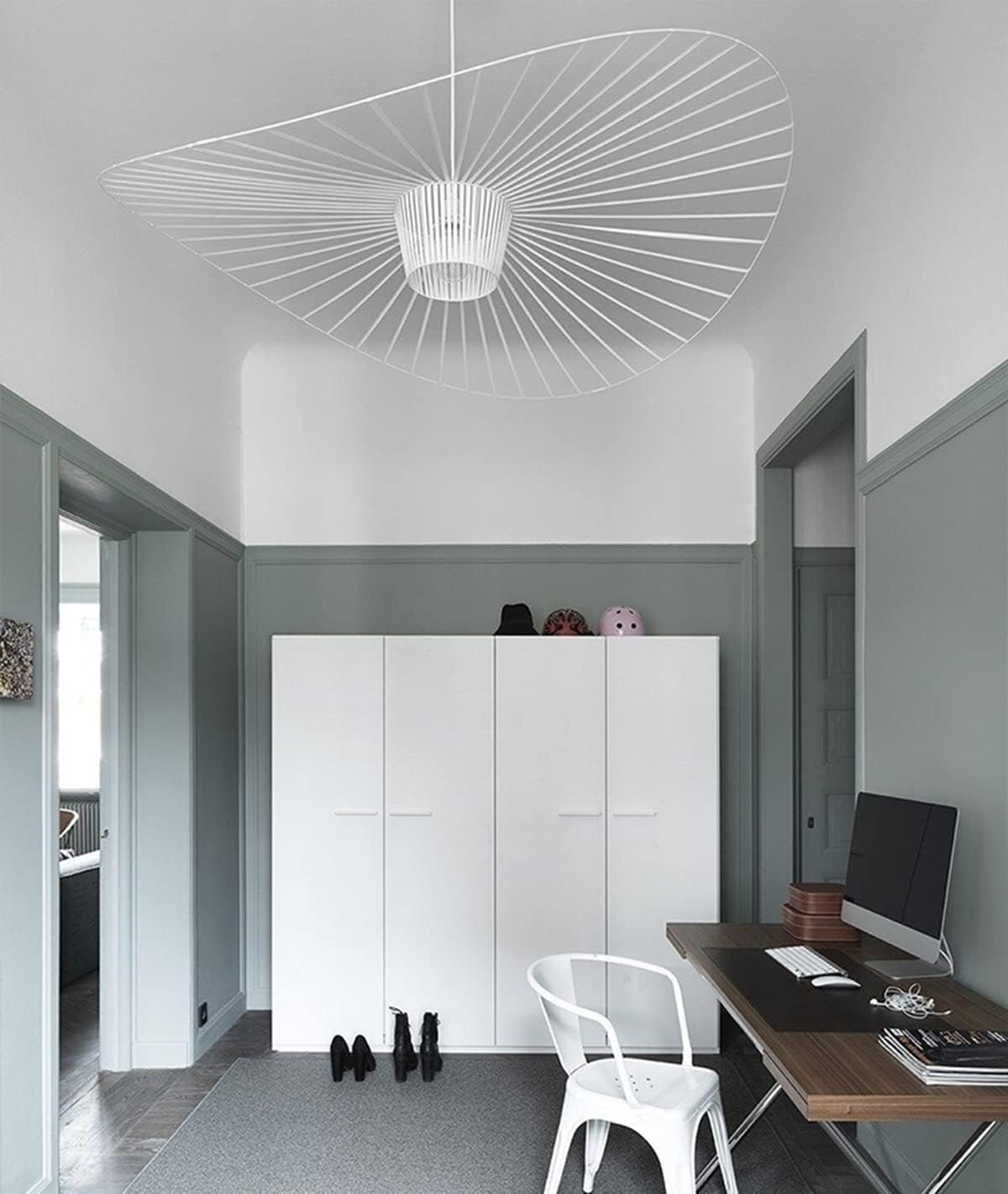 Vertigo Lamp White 120 cm, Hut Pendant Light Vintage, Modern Pendant Light Made of Fibreglass/Polyurethane, Height Max. 170 cm (Adjustable), with E27 Socket (White, 120 cm)