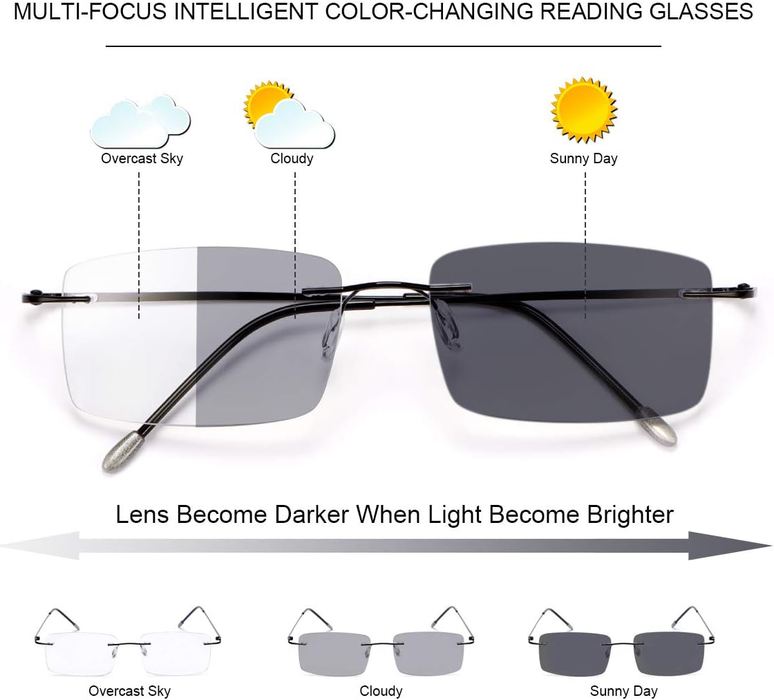 YIMI Photochromic Progressive Multifocus Transition Reading Glasses Sunglasses Sun Readers Blue Light Blocking Computer Eyewear